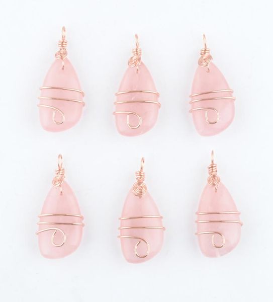 

whole natural stone rose quartz copper wire wrap pendant irregular geometric bead rose gold color dangle charms jewelry dn41753490897, Silver