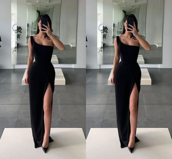 

arabic black sheath prom dresses long for women one shoulder backless floor length high side split formal occasion evening pageant birthday