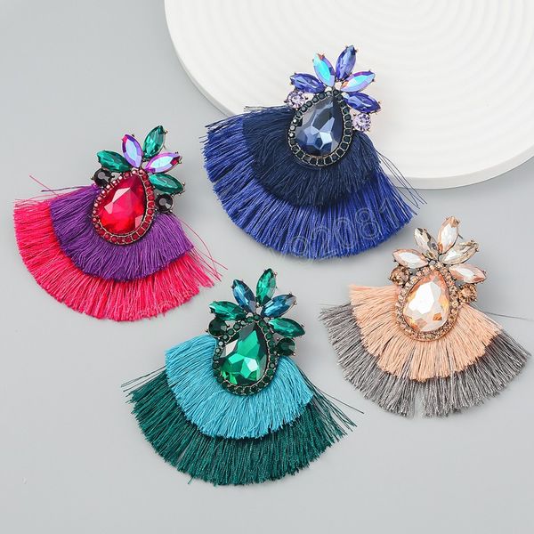 

trend metal glass fringe dangle earrings court banquet sparkling statement earrings women's luxury jewelry, Silver