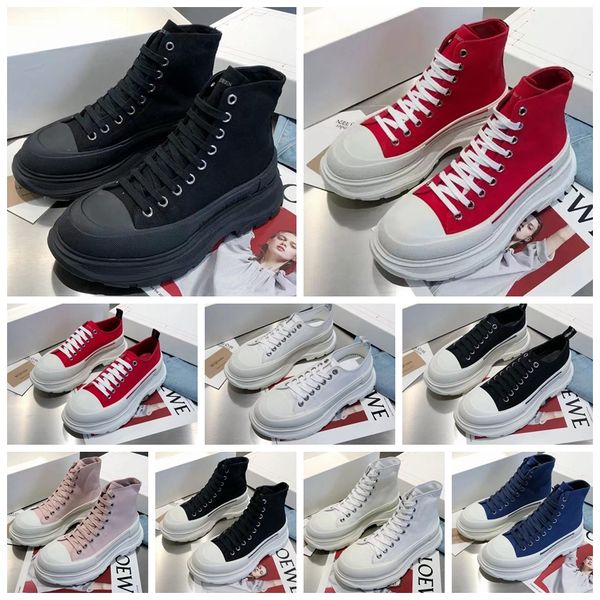 

with box alexander''mqueen designer casual shoes tread slick canvas lace up sneaker high low platform triple black pale pink red w