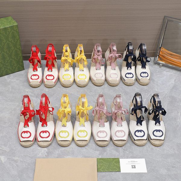 

women espadrille with ribbon sandals tie women espadrille sandal leather matelasse platform designer classics slides thick slide wedge summe, Black
