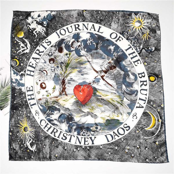 

fashion design rolled edge silk scarf women 90cm twill silk square scarf letter love print fashion scarf shawl headscarf 0626-111-23, Blue;gray