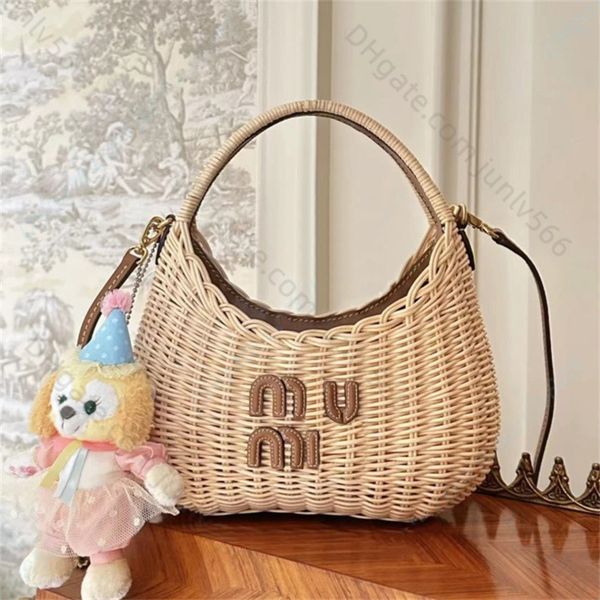 

women's fashion underarm bag straw plaited shoulders bag totes lady luxury designer wander wicker woven handbag leather shoulder strap