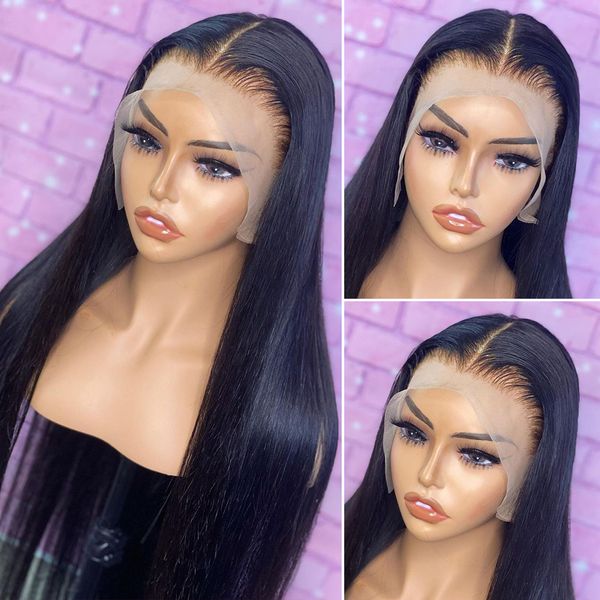 

transprent 30 40 inch brazilian bone straight 13x6 13x4 lace frontal 4x4 lace closure human hair wig lace front wigs for women, Black;brown