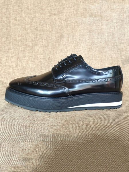 

british style mens brogue shoes genuine leather dress shoes round toe thick bottom designer business office daily casual shoes, Black