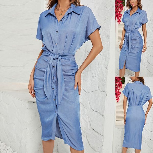 

basic & casual dresses | selfie american 2023 new cross-border women's denim bag hip dress | lapel neck, asymmetrical silhouette | flor, Black;gray