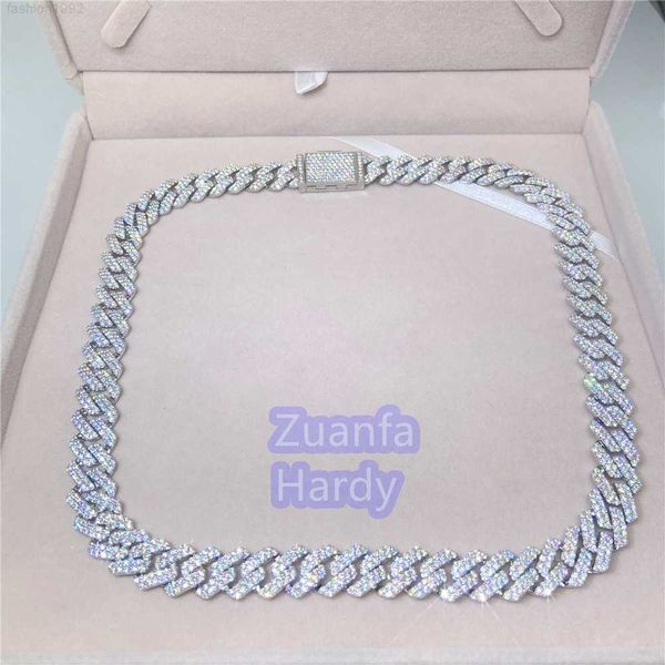 

zuanfa passed diamond tester prong setting vvs moissanite diamond cuban link chain necklace, Silver