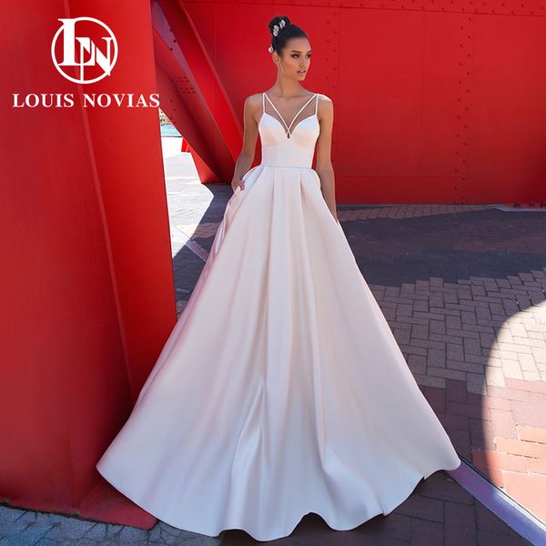 

a-line satin wedding dress with pocket 2023 sweetheart spaghetti straps criss cross romantic dress for bride natural vestidos de novia, White