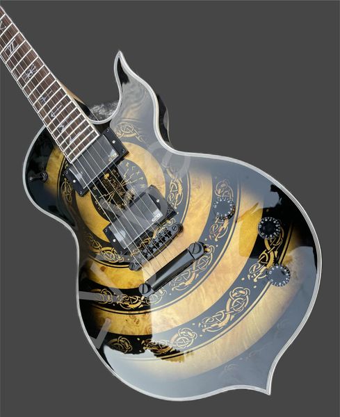 

lvycustom irregular body electric guitar, audio style, viking totem design