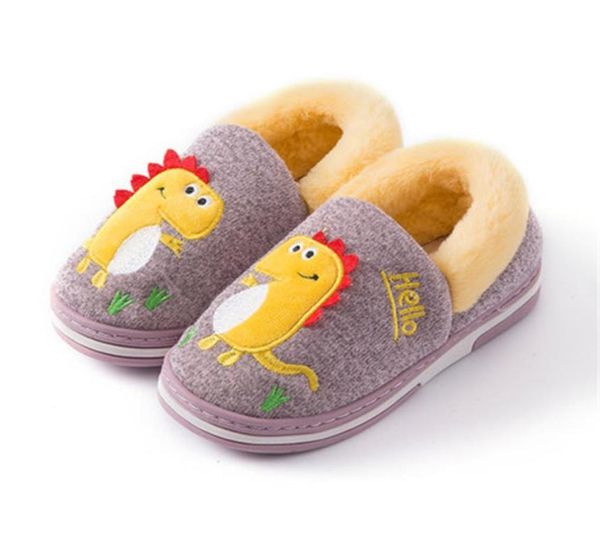 

autumn winter boys slippers girls cute cartoon dinosaur home shoes children warm fur slipper kids baby zapatillas 949528978, Black;grey
