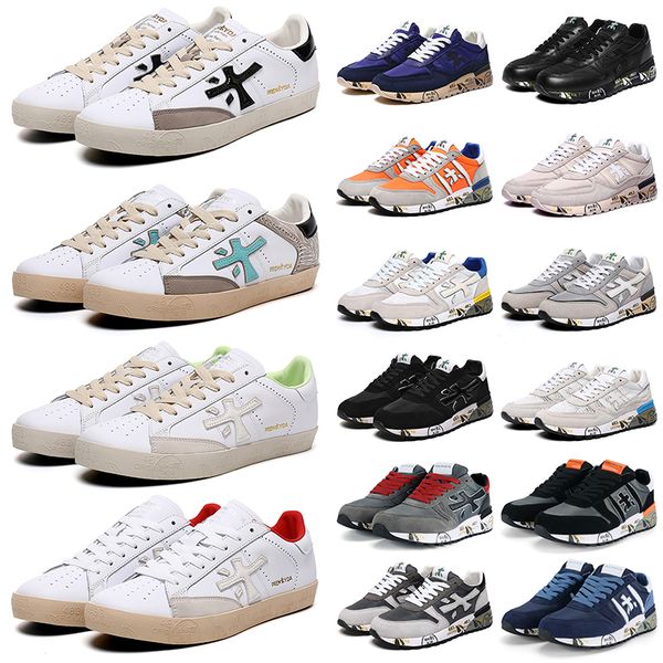

luxury fashion italy brand mens shoes premiata sneakers layer leather cowskin mick lander orange brown blue black trainers premiatas steven