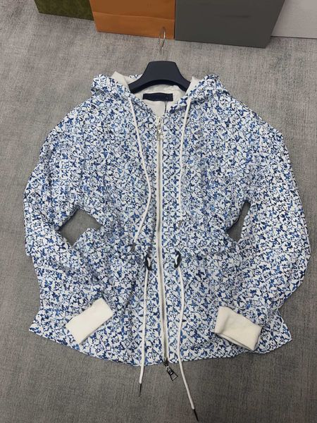 

fashion luxury design women's summer autumn printting hoodie loose zip up jackets long sleeve patchwork drawstring coats 2023, Black;brown