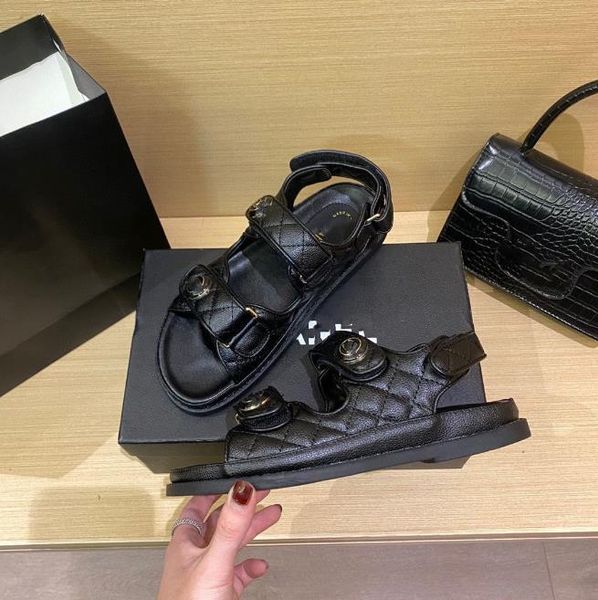 

cf designer sandals slippe slides women leather summer beach, Black