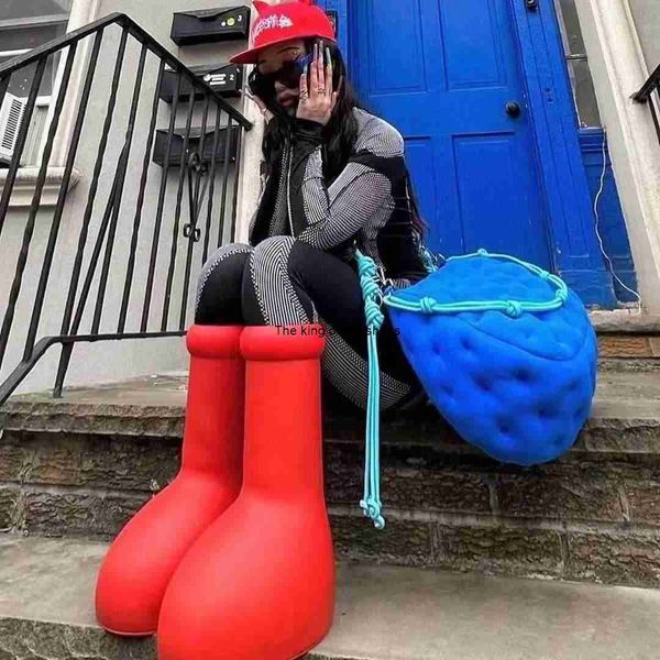 

astro boy big red boots cartoon tall boot rubber sneakers dora shoes round toes knee-high wellies luxury designers mischievous shoes, Black