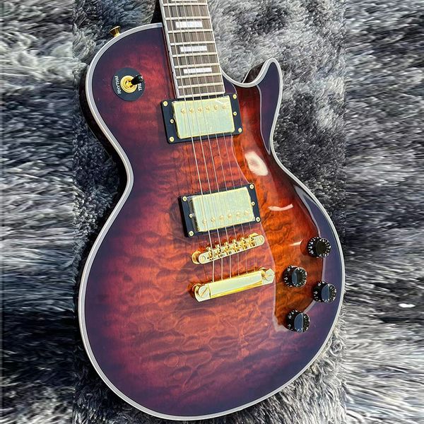 

the electric guitar is made of exquisite tiger grain surface, mahogany solid wood, and