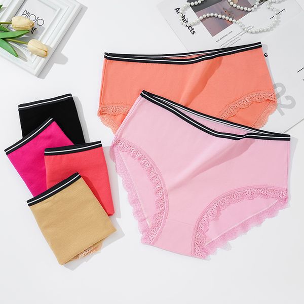 

2xl-4xl plus size lace panties cotton women's underwear mid waist girls underpants ladies briefs lingerie m6216, Black;pink