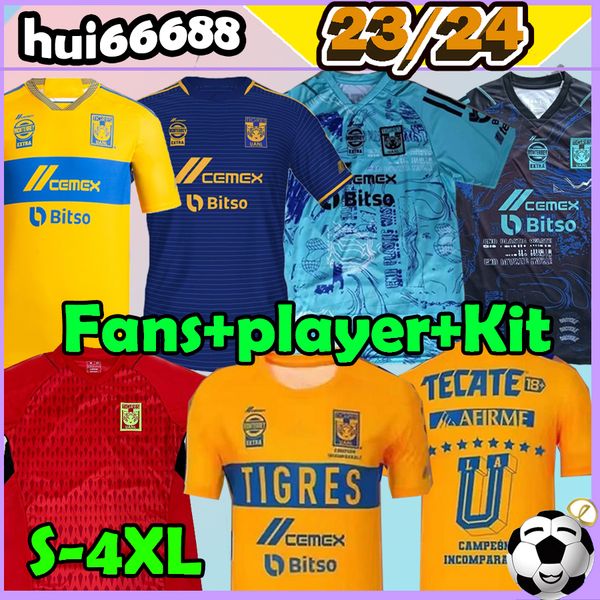 

16-4xl gignac liga mx tigres uanl soccer jerseys champion version vargas nico c.salcedo pizarro aquino f. thauvin 2023 2024 home away gk pla, Black;yellow