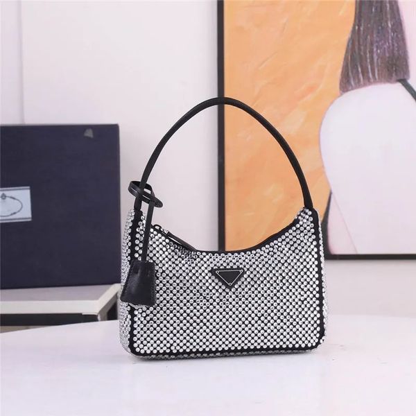 

designer luxury tote bags re-edition 2000 pink satin crystal nylon shoulder handle mini hobo bag 7a quality fashion women handbags