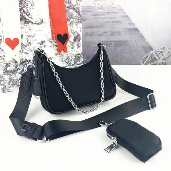 

mirror quality 3piece nylon gym pochette cross body bag womens pink designer tote satchel handbag underarm bag mens triangle clutch silver c