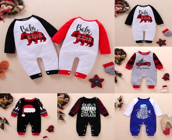 

baby girl boy jumpsuits merry christmas romper santa bear hat printed long sleeve born toddler buffalo ins4144584, Blue