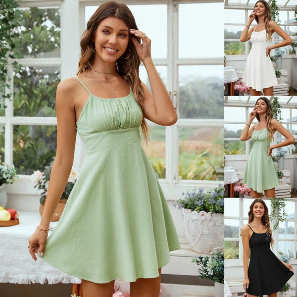 

casual dresse 2023 women's frh and sweet waist suspended short large swing a-line women's dresses, Black;gray