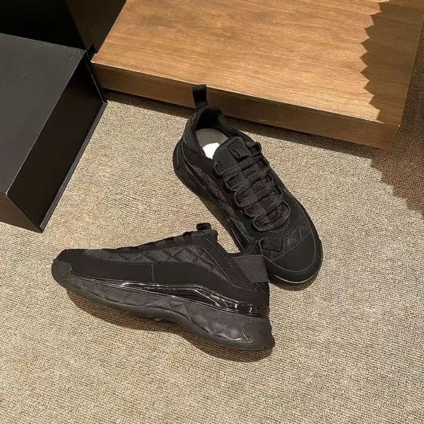 

casual shoes designer brand ladies spring and autumn new all-match leather thick sole small fragrance sneakers, Black