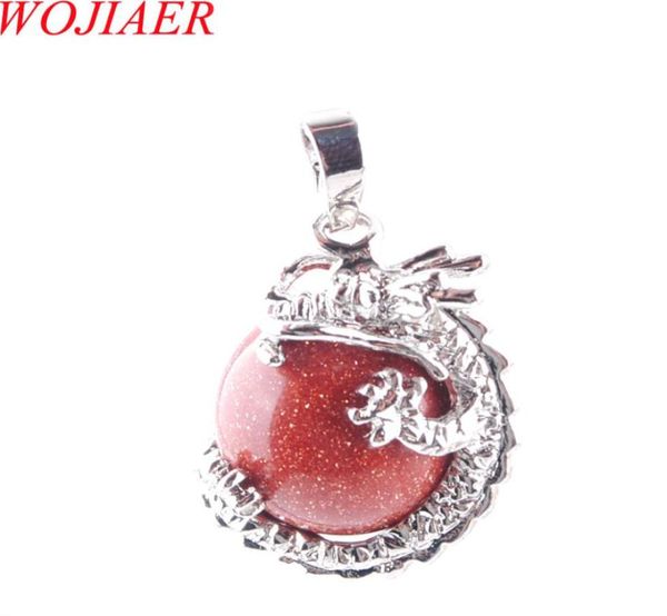 

wojiaer dragon stainless pendant gothic handmade men jewelry round natural golden sand gemstone ball n31366478392, Silver