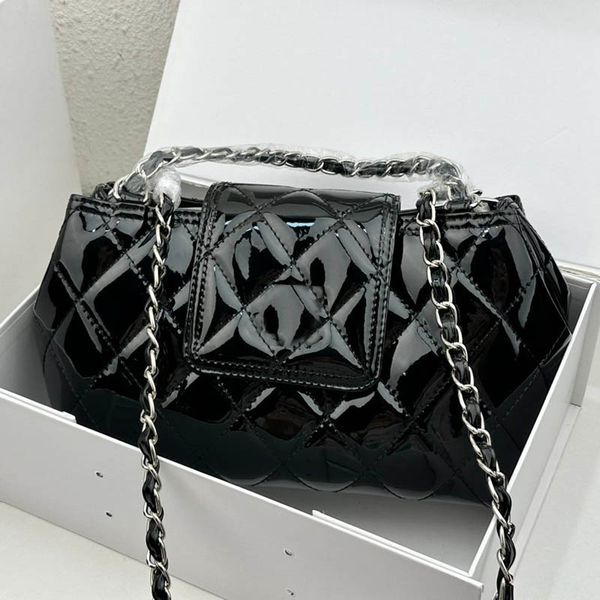 

cute women ingot shoulder bag patent leather mini crossbody luxury handbag silver hardware flap shoulder bag trend coin purse fanny pack str