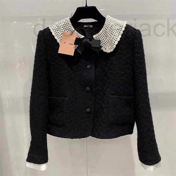 

women's jackets designer early spring new celebrity style polo neck, bow knot, tweed, versatile, slim fit, short coat, female ktvl, Black;brown