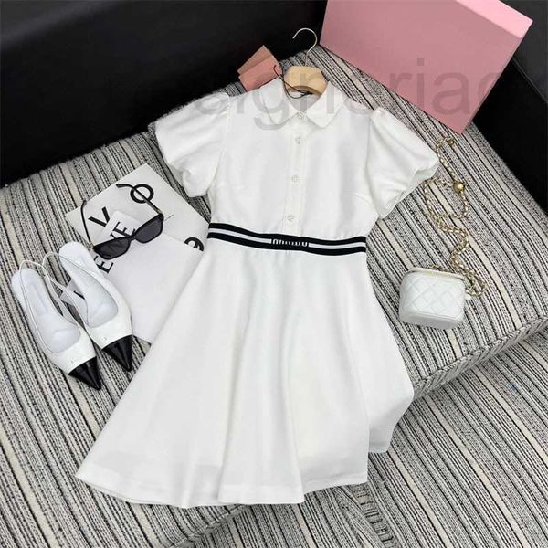 

basic & casual dresses designer summer new celebrity elegant style letter thread elastic waist bubble sleeve polo neck dress for women 1xhx, Black;gray