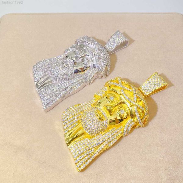 

buss down luxury 18k gold plated sterling silver jesus face big diamond men moissanite pendant necklace