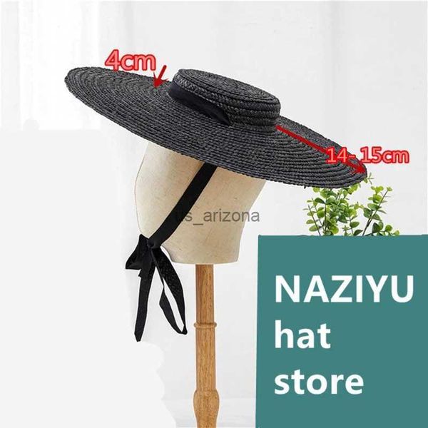 

202105-shi chic fashion summer natural handmade straw designer wind brim leisure beach long ribbon lady fedoras cap women hat l230620, Blue;gray