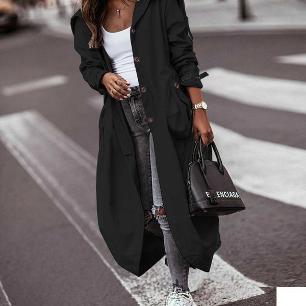 

autumn winter new style temperament small personality casual large lapel middle and long trench coat faux leather jackets for jacket women, Black
