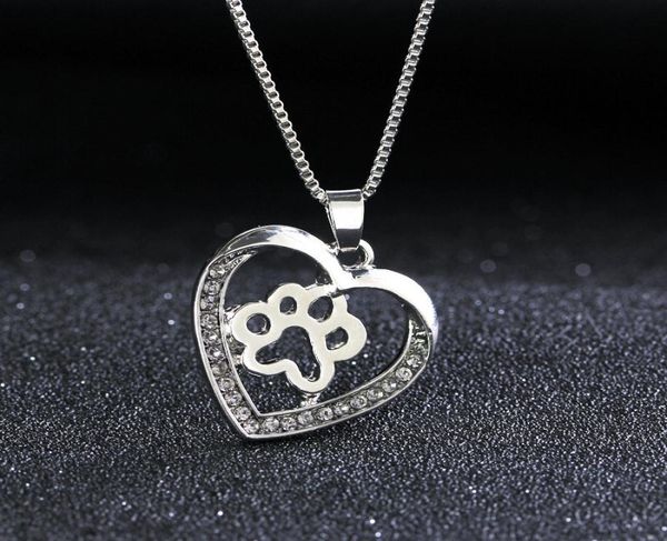 

fashion necklace cute dog paw pendant necklaces rhinestone silver plated for women necklaces pendants gift6930257