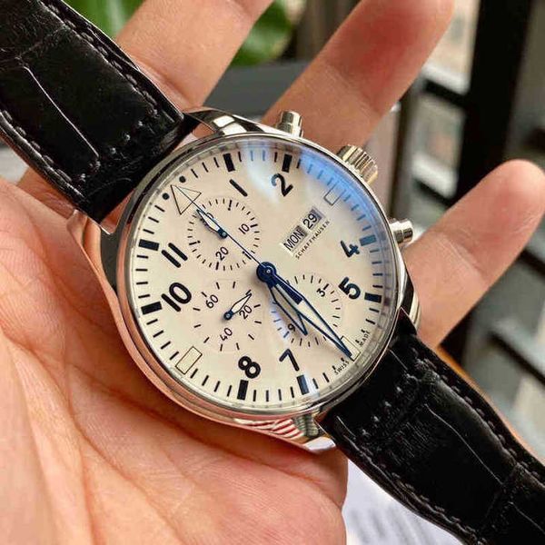 

designer iwc watch pilot mechanical movement wristwatch opm0 chronograph 6-pin complex function fully leisure business dial, Slivery;golden