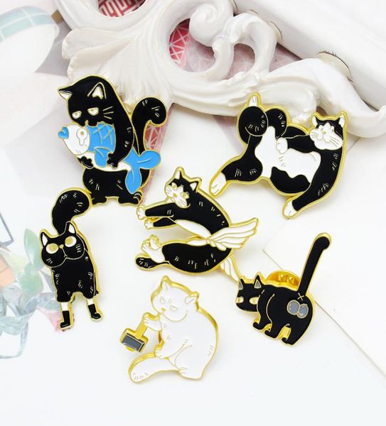 

black white cat series brooch angry angel wings puss in boots cat animal enamel pin clothes lapel badge jewelry gift for kids2713795, Blue