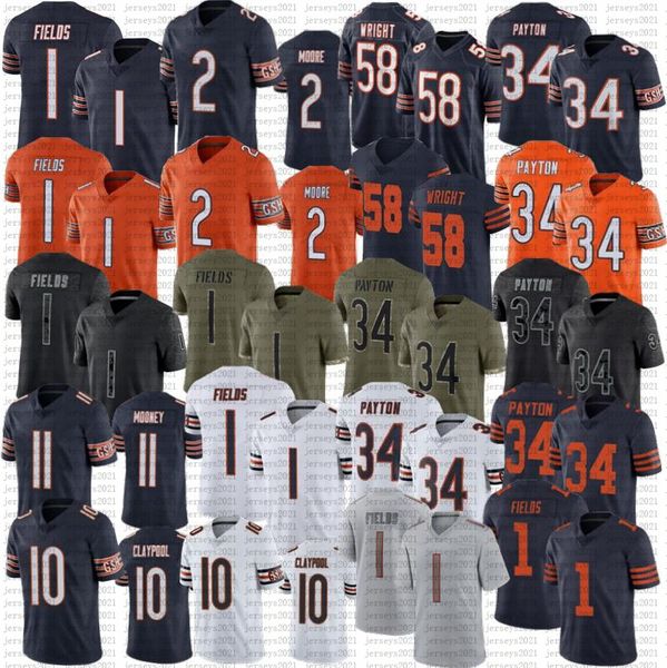 

dj moore justin fields football bear jersey chase claypool walter payton darnell mooney darnell wright stitched jerseys, Black;red