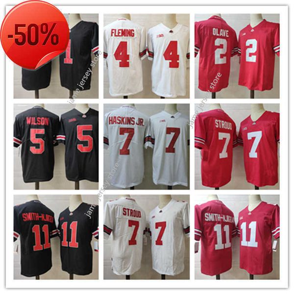 

mens 2022 playoff college ohio state buckeyes football jersey 11 jaxon smith-njigba 1 justin fields 7 c.j. stroud 2 chris olave 4 julian fle, Black;red