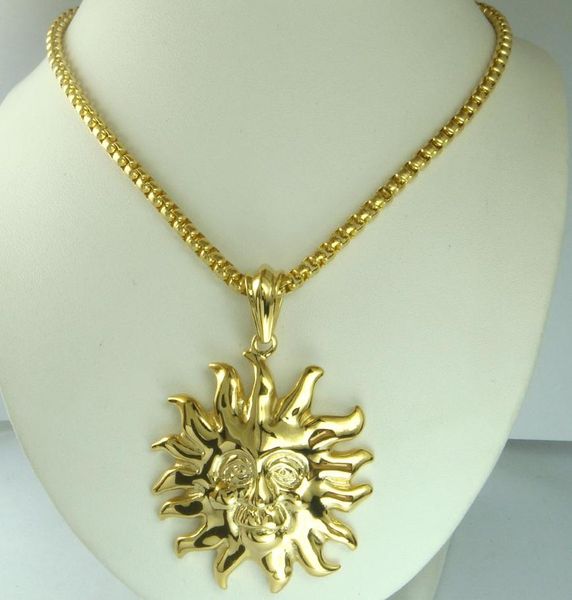 

men women039s gold tone stainless steel sun face necklace pendant jewelry n2358009130, Silver