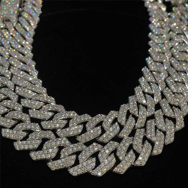 

15mm sterling silver iced out hip hop moissanite jewelry cuban necklace long clasp bling diamond men jewelry cuban link chain