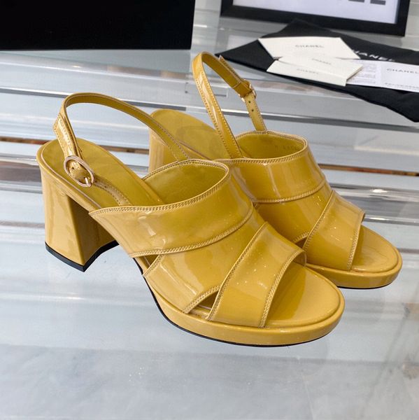 

patent leather high-heeled ankle strap block heel open-toe women's luxury designers patent leather outsole evening dress shoes factory, Black