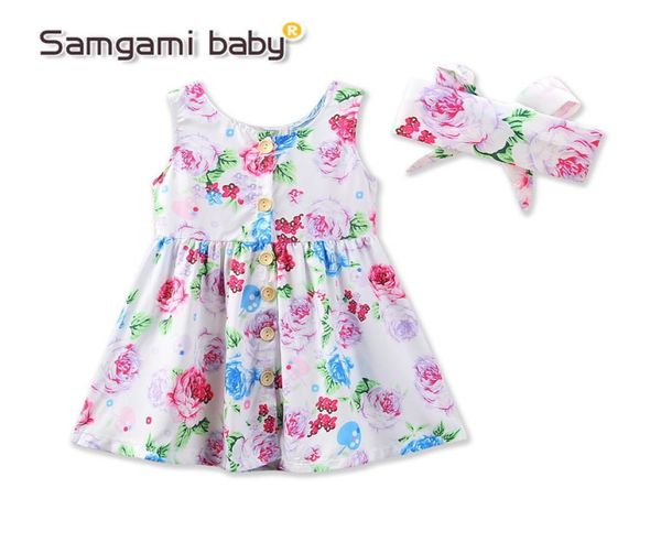 

baby girls dress summer floral dresses cute infant vest skirt baby girls dressheadband 2pcs set children cloyhes7682575, Red;yellow