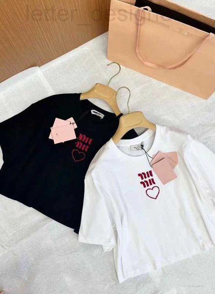 

women's t-shirt designer 23 summer new style short patch love pattern fashion open navel round neck pullover t-shirt pt85, White