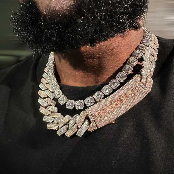 

heavy 16-20mm 925 sterling silver vvs moissanite diamond chunky iced out cuban link chain necklace