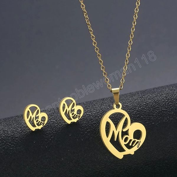 

gold color hollow out mom letter earrings necklace for women simple delicate letter stainless steel earrings mother's day gifts, Silver