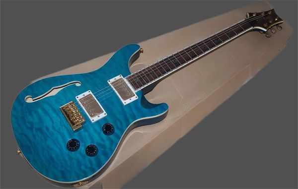 

custom 22 private stock brazilian limited blue qulited maple holllow body prs electric guitar abalone neck binding & birds fingerboard inlay