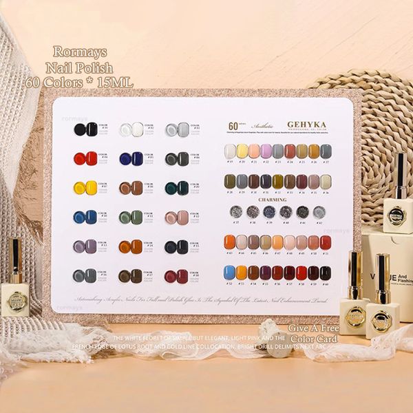

rormays 60 color gel nail polish set 15ml small gold coin bottle design mixed gel varnish uv led immersion semi permanent solid color nail a