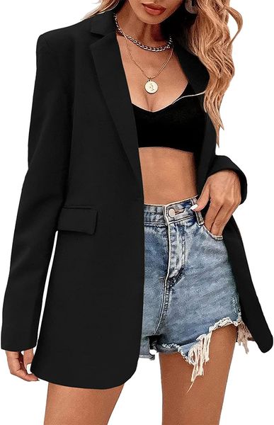 

womens casual long sleeve lapel oversized button work office blazer suit jacket, White;black
