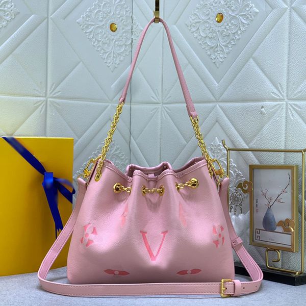 

designer pink bucket bag womens business office bags cross body large capacity handbag chain tone drawstring designer bag shoulder bags satc