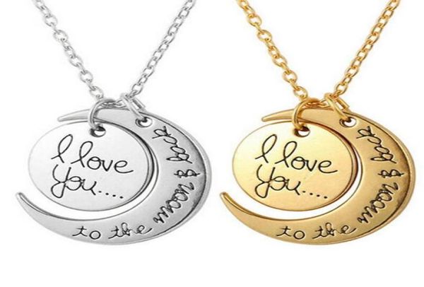 

10pcsiot i love you to the moon and back necklace lobster clasp pendant necklaces for jewelry gift ne307923295, Silver